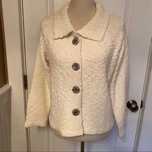 KINTAMANI SWEATER CARDIGAN CREAM BOUCLE LONG SLEEVE BUTTONS SIZE LARGE